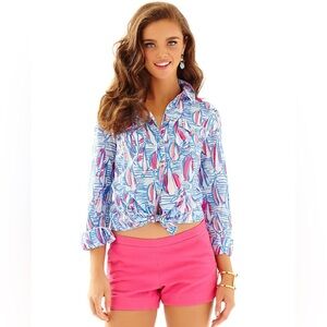 Lilly Pulitzer Cruiser Resort White Red Right Return Sailboat Print Size 4/6/s